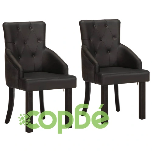 Трапезни столове, 2 бр, черни, естествена козя кожа ➤ топ цена ➤ sorbe.bg