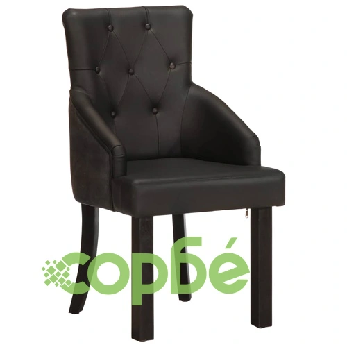 Трапезни столове, 2 бр, черни, естествена козя кожа ➤ топ цена ➤ sorbe.bg