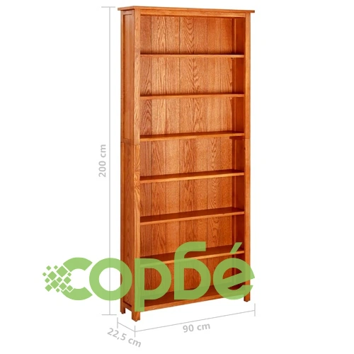 Библиотека с 7 рафта, 90x22,5x200 см, дъбов масив ➤ топ цена ➤ sorbe.bg