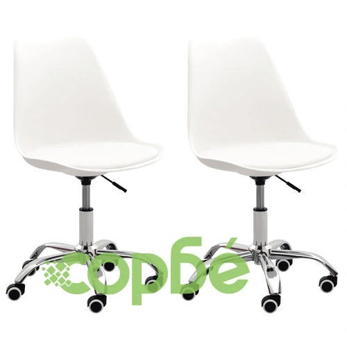 Офис столове, 2 бр, бели, изкуствена кожа ➤ топ цена ➤ sorbe.bg