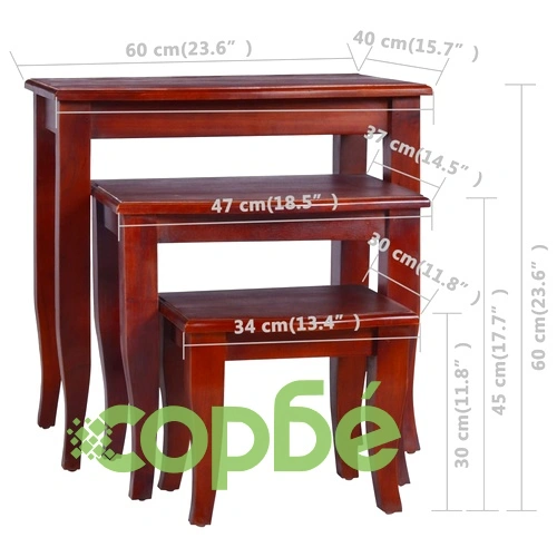 Странични маси, 3 бр, класическо кафяво, махагоново дърво масив ➤ топ цена ➤ sorbe.bg