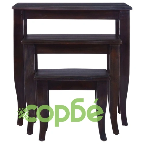 Странични маси, 3 бр, светлочерно кафе, махагоново дърво масив ➤ топ цена ➤ sorbe.bg