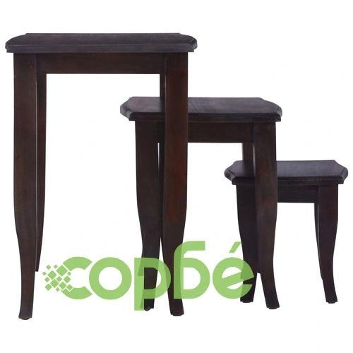 Странични маси, 3 бр, светлочерно кафе, махагоново дърво масив ➤ топ цена ➤ sorbe.bg