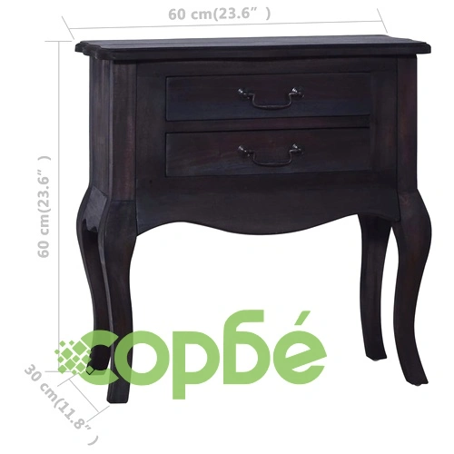 Нощно шкафче, черно, 60x30x60 см, махагоново дърво масив ➤ топ цена ➤ sorbe.bg