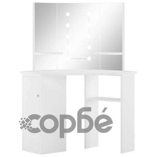 Ъглова тоалетка с LED осветление, бяла  ➤ топ цена ➤ sorbe.bg