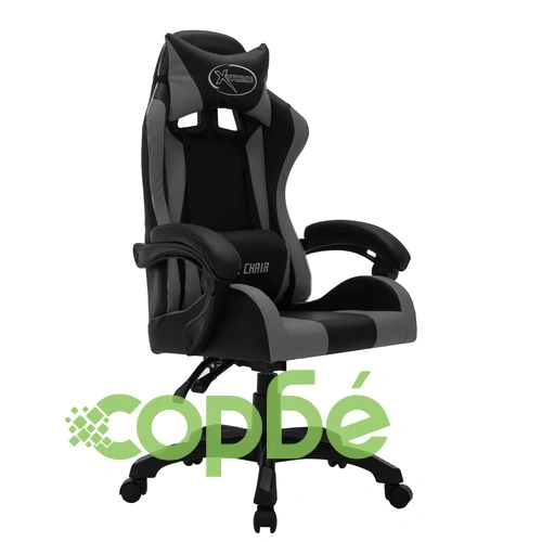 Геймърски стол RGB LED осветление сиво/черно изкуствена кожа ➤ топ цена ➤ sorbe.bg