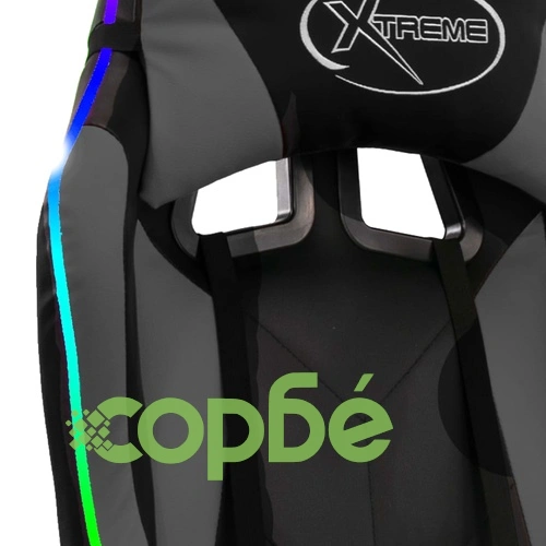 Геймърски стол RGB LED осветление сиво/черно изкуствена кожа ➤ топ цена ➤ sorbe.bg