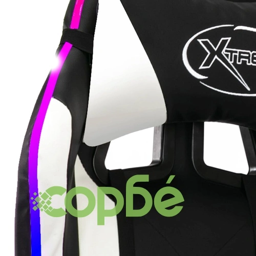 Геймърски стол RGB LED осветление бяло/черно изкуствена кожа ➤ топ цена ➤ sorbe.bg