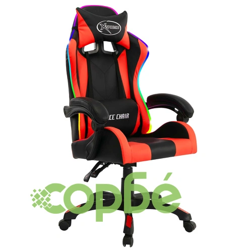 Геймърски стол RGB LED оранжево/черно изкуствена кожа ➤ топ цена ➤ sorbe.bg