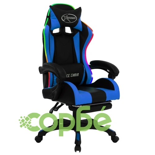 Геймърски стол RGB LED осветление синьо/черно изкуствена кожа ➤ топ цена ➤ sorbe.bg