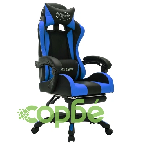 Геймърски стол RGB LED осветление синьо/черно изкуствена кожа ➤ топ цена ➤ sorbe.bg