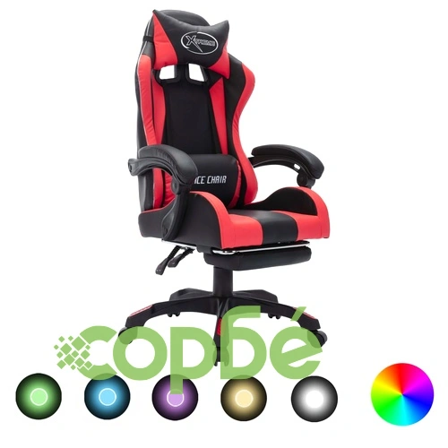 Геймърски стол RGB LED осветление червено/черно изкуствена кожа ➤ топ цена ➤ sorbe.bg