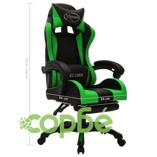 Геймърски стол RGB LED осветление зелено/черно изкуствена кожа ➤ топ цена ➤ sorbe.bg