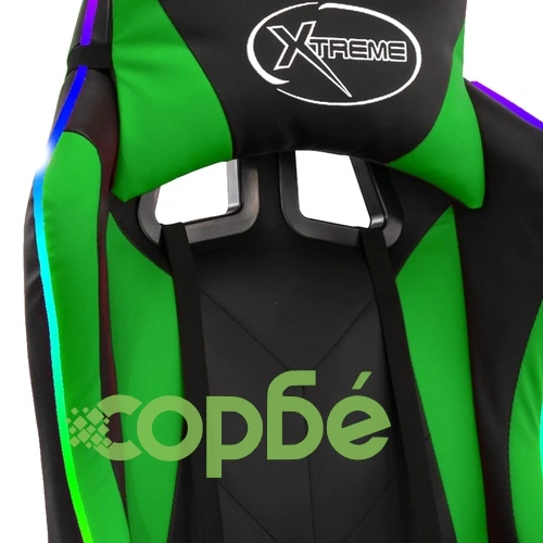 Геймърски стол RGB LED осветление зелено/черно изкуствена кожа ➤ топ цена ➤ sorbe.bg