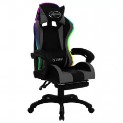 Геймърски стол RGB LED осветление сиво/черно изкуствена кожа