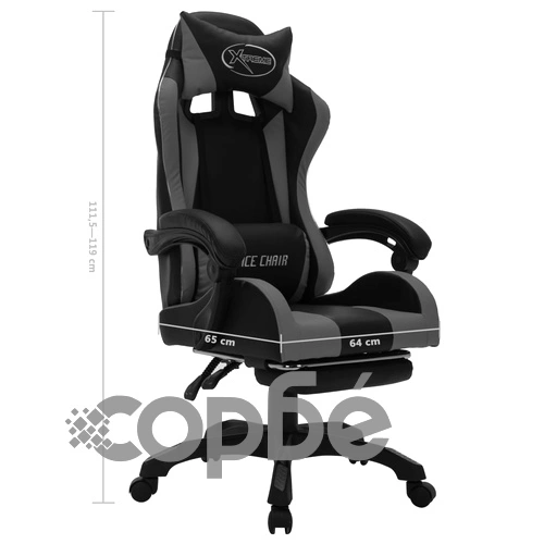 Геймърски стол RGB LED осветление сиво/черно изкуствена кожа ➤ топ цена ➤ sorbe.bg