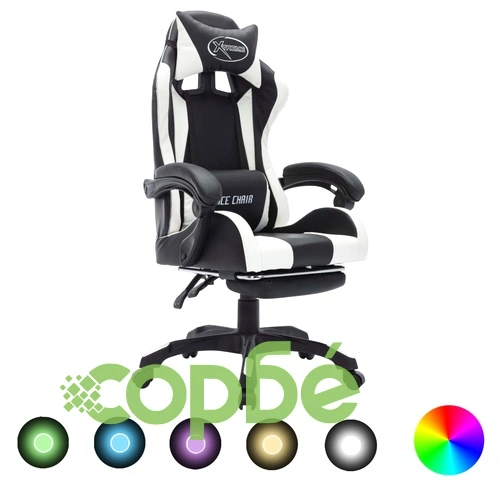 Геймърски стол RGB LED осветление бяло/черно изкуствена кожа ➤ топ цена ➤ sorbe.bg