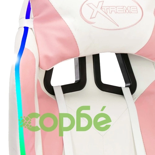 Геймърски стол RGB LED осветление розово/бяло изкуствена кожа ➤ топ цена ➤ sorbe.bg