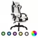 Геймърски стол RGB LED осветление черно/бяло изкуствена кожа