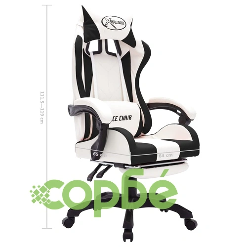 Геймърски стол RGB LED осветление черно/бяло изкуствена кожа ➤ топ цена ➤ sorbe.bg