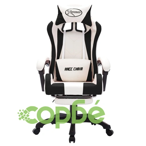 Геймърски стол RGB LED осветление черно/бяло изкуствена кожа ➤ топ цена ➤ sorbe.bg