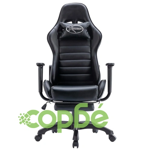 Геймърски стол с подложка за крака, черен, изкуствена кожа ➤ топ цена ➤ sorbe.bg