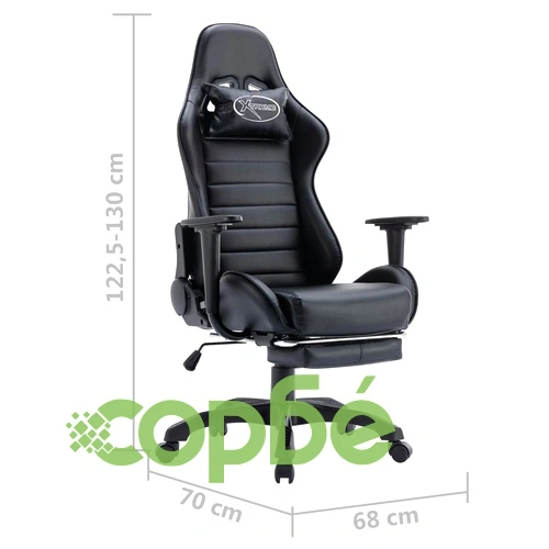 Геймърски стол с подложка за крака, черен, изкуствена кожа ➤ топ цена ➤ sorbe.bg