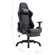 Геймърски стол с подложка за крака, черен, изкуствена кожа