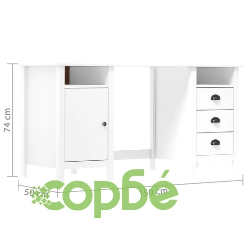 Бюро Hill бяло 150x50x74 см борово дърво масив ➤ топ цена ➤ sorbe.bg