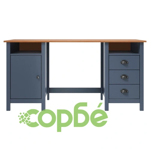 Бюро Hill сиво 150x50x74 см борово дърво масив ➤ топ цена ➤ sorbe.bg