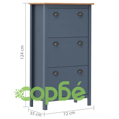 Шкаф за обувки Hill сив 72x35x124 см борово дърво масив ➤ топ цена ➤ sorbe.bg