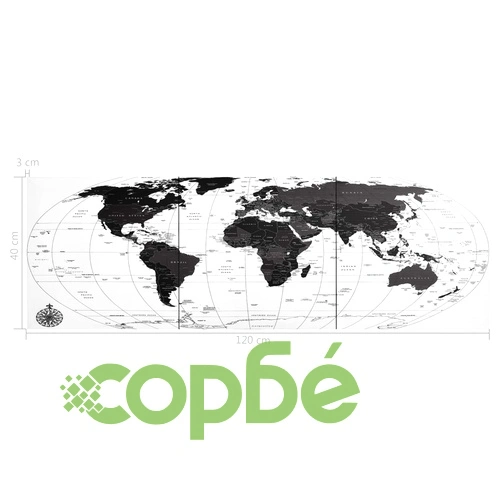 Комплект принт върху канава, карта на света, бял, 120x40 см ➤ топ цена ➤ sorbe.bg