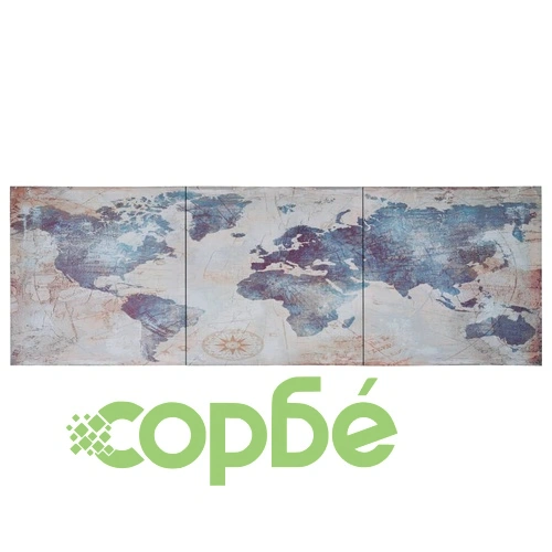 Комплект принт върху канава, карта на света, син, 120x40 см ➤ топ цена ➤ sorbe.bg