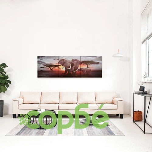 Комплект принт върху канава за стена, слон, пъстър, 120x40 см ➤ топ цена ➤ sorbe.bg