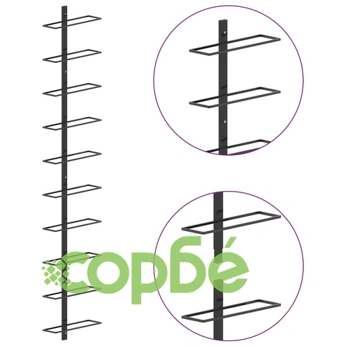 Стойка за вино за 10 бутилки, стенен монтаж, черна, метал ➤ топ цена ➤ sorbe.bg