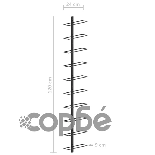 Стойка за вино за 10 бутилки, стенен монтаж, черна, метал ➤ топ цена ➤ sorbe.bg
