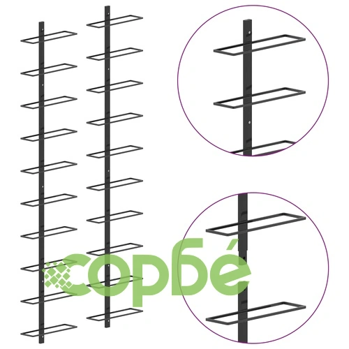 Стойки за вино за 20 бутилки стенен монтаж 2 бр черни метал ➤ топ цена ➤ sorbe.bg