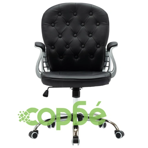 Въртящ офис стол, черен, изкуствена кожа  ➤ топ цена ➤ sorbe.bg