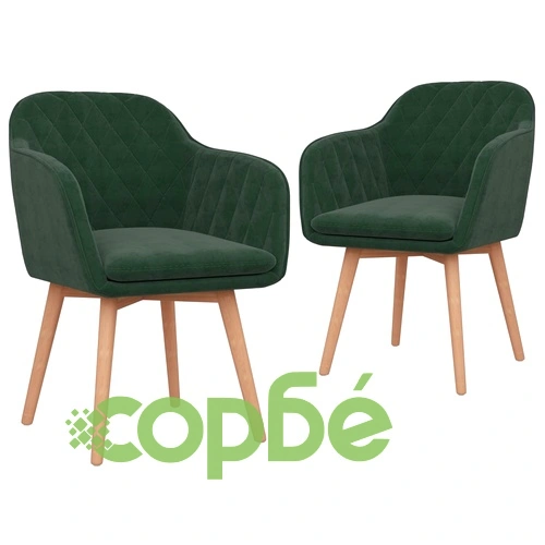 Трапезни столове, 2 бр, тъмнозелени, кадифе ➤ топ цена ➤ sorbe.bg