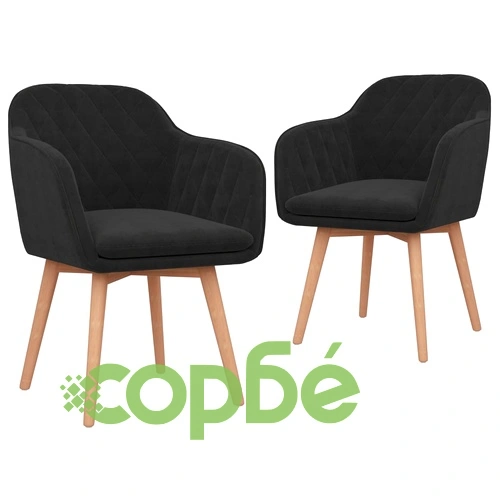 Трапезни столове, 2 бр, черни, кадифе ➤ топ цена ➤ sorbe.bg