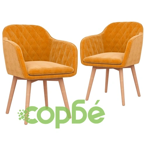 Трапезни столове, 2 бр, горчица, кадифе ➤ топ цена ➤ sorbe.bg