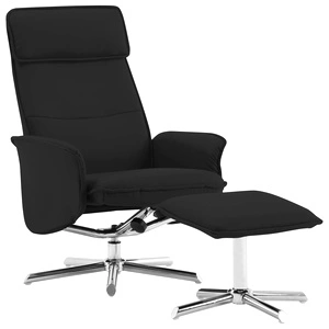 Реклайнер с табуретка, черен, изкуствена кожа