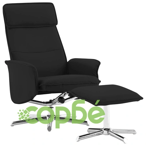 Реклайнер с табуретка, черен, изкуствена кожа ➤ топ цена ➤ sorbe.bg