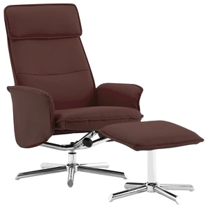 Реклайнер с табуретка, кафяв, изкуствена кожа