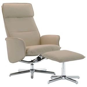 Реклайнер с табуретка, капучино, изкуствена кожа