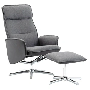 Реклайнер с табуретка, светлосиво и черно, текстил