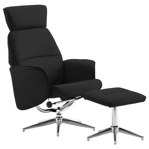 Реклайнер с табуретка, черен, изкуствена кожа
