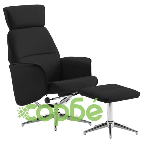 Реклайнер с табуретка, черен, изкуствена кожа ➤ топ цена ➤ sorbe.bg