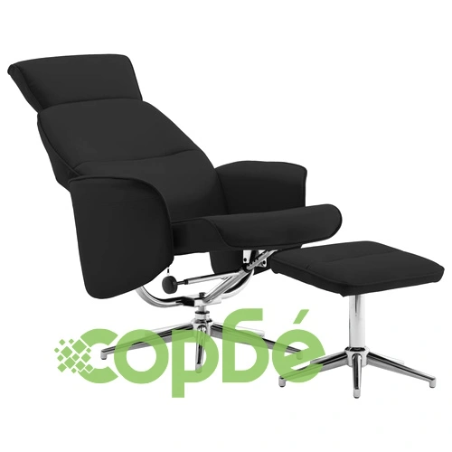 Реклайнер с табуретка, черен, изкуствена кожа ➤ топ цена ➤ sorbe.bg
