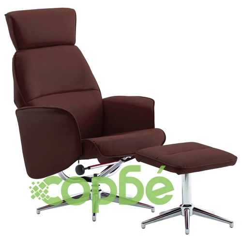 Реклайнер с табуретка, кафяв, изкуствена кожа ➤ топ цена ➤ sorbe.bg